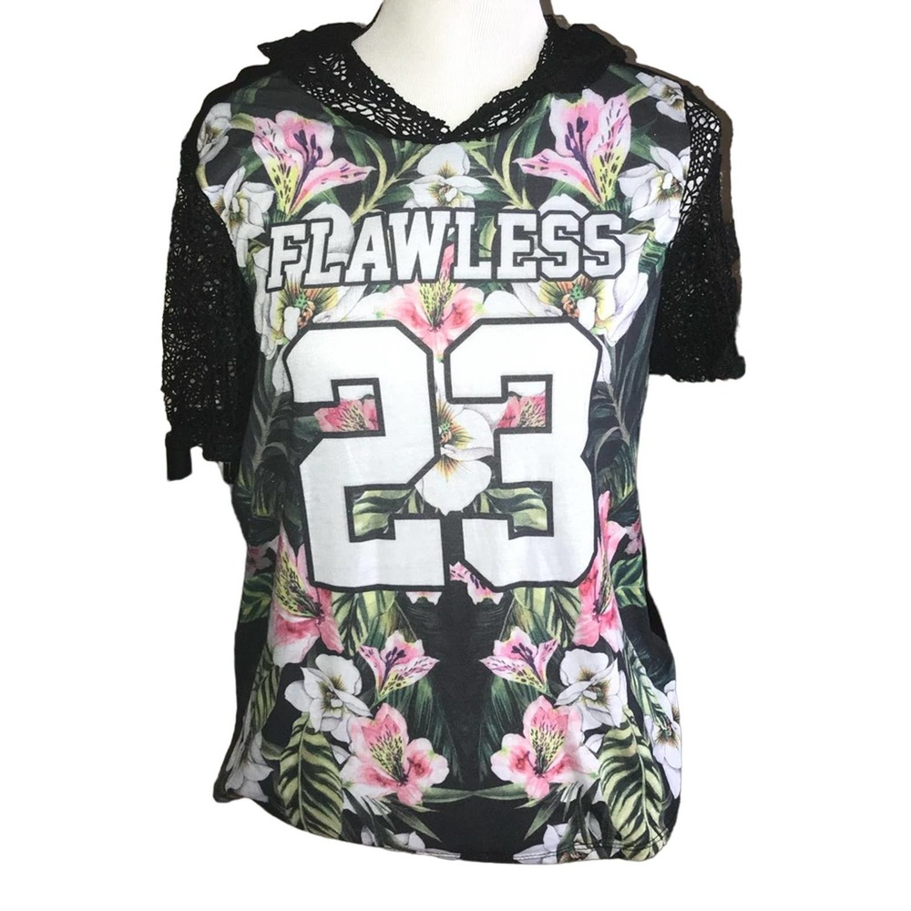 DICE “FLAWLESS 23” BLACK MULTICOLOR FLORAL DESIGN HOODIE